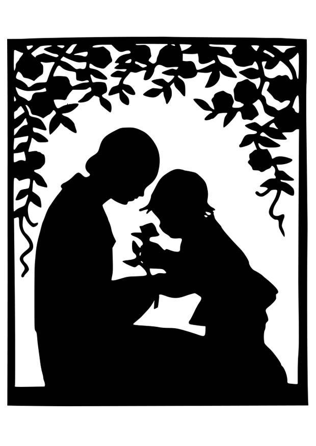 Coloring page mother and child