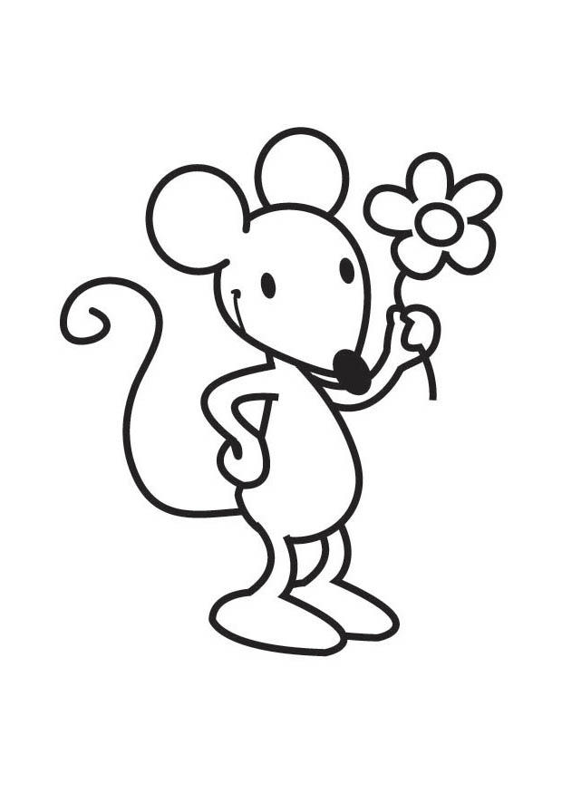 Coloring page mouse with flower