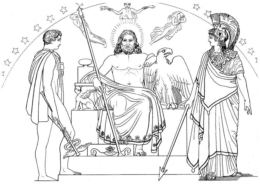 Coloring page oddyseus - hermes, zeus and athena