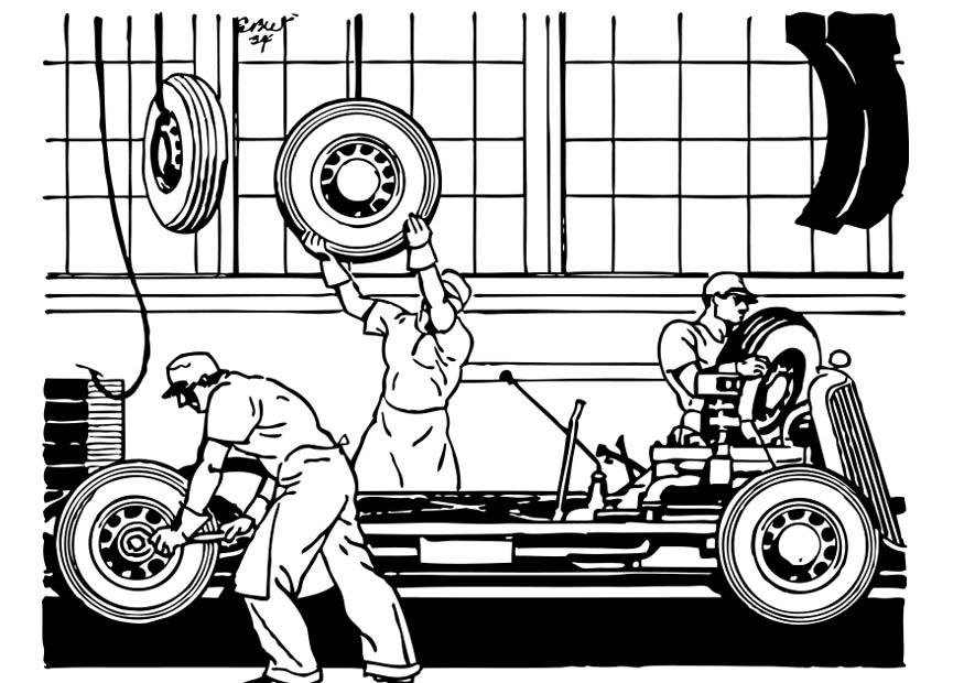 Coloring page old automobile factory