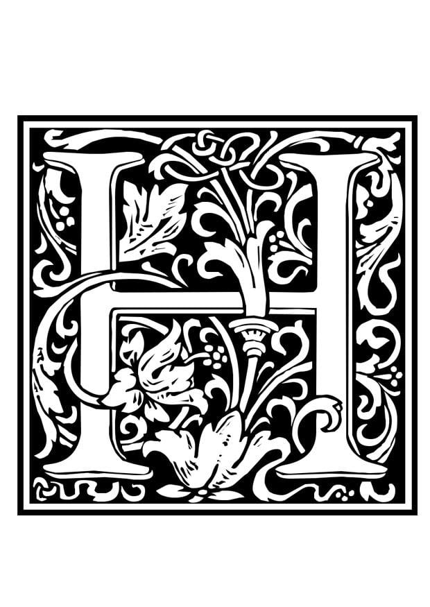 Coloring page ornamental alphabet - h