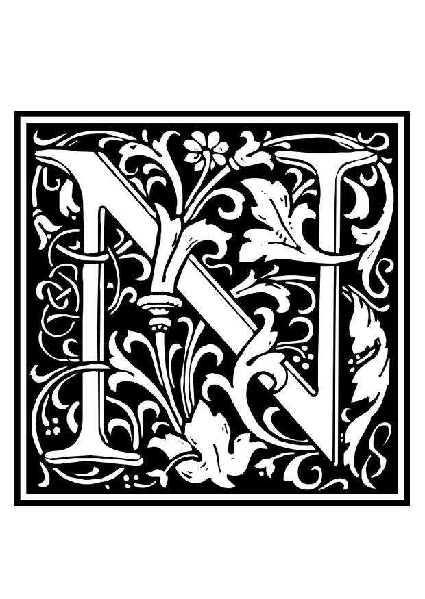 Coloring page ornamental alphabet - n