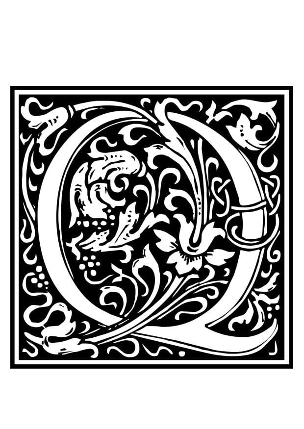 Coloring page ornamental alphabet - q