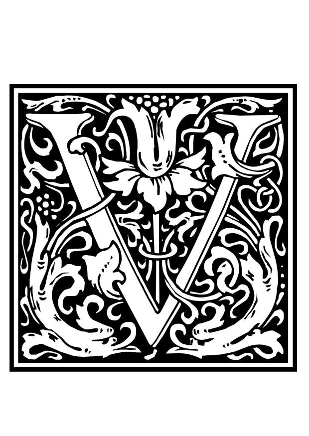 Coloring page ornamental alphabet - v