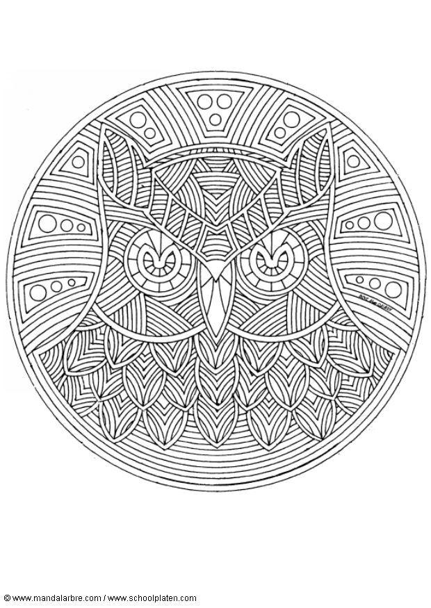 Coloring page owl mandala