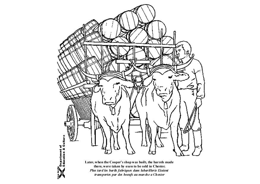 Coloring page oxen with cart