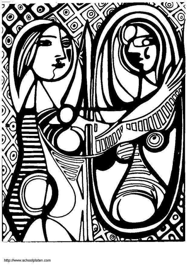 Coloring page picasso girl in front of mirror