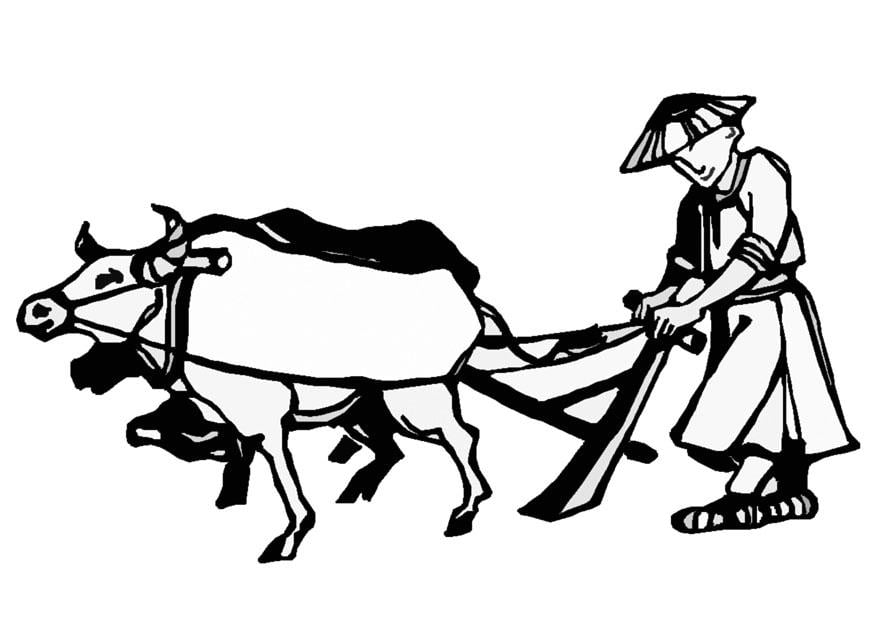 Coloring page plowing