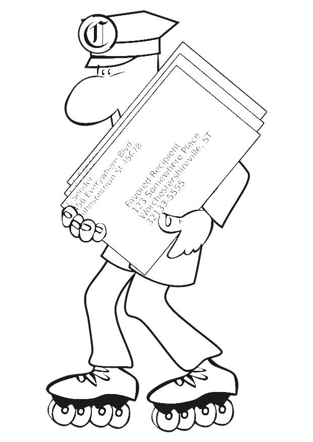 Coloring page postman on roller blades