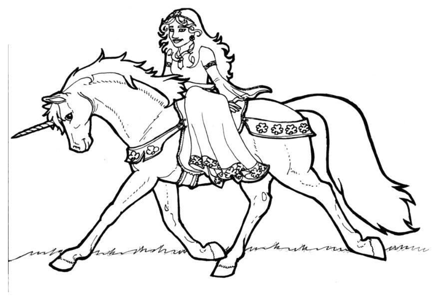 Coloring page princes of shamrock on unicorn