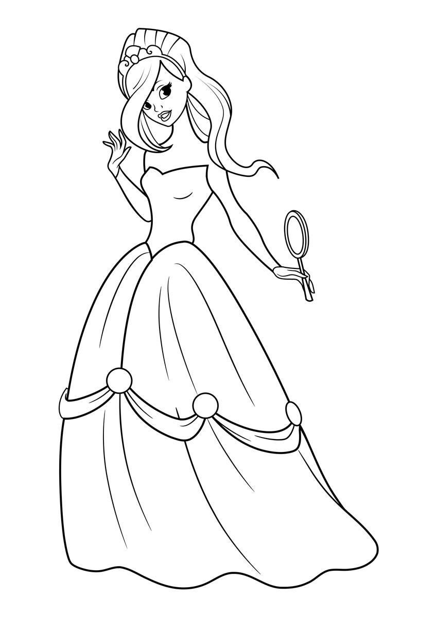 Coloring page princess with mirror