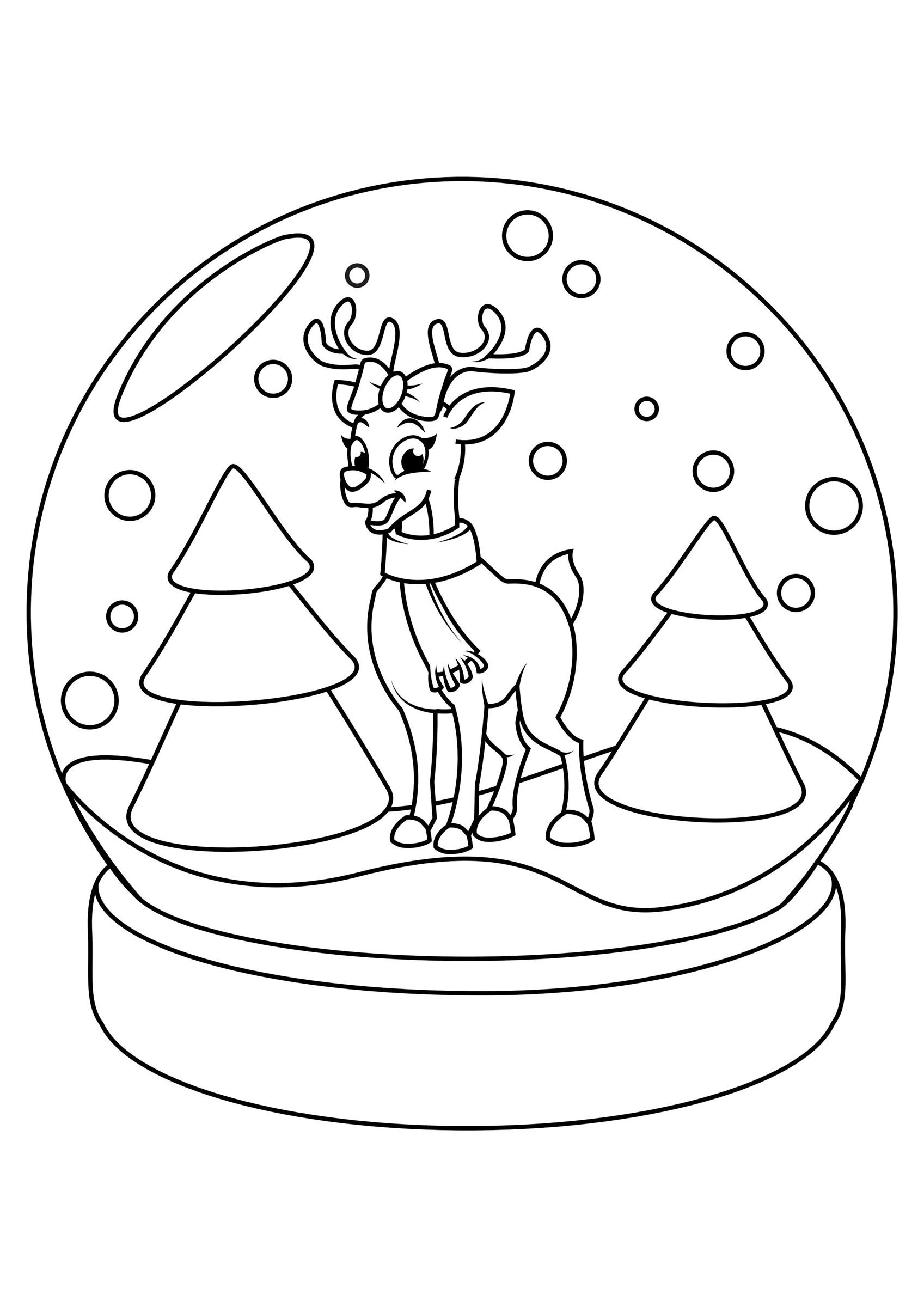 Coloring page reindeer in christmas globe