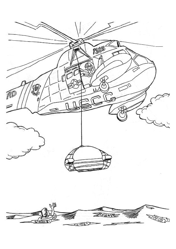 Coloring page rescue mission with helicopter