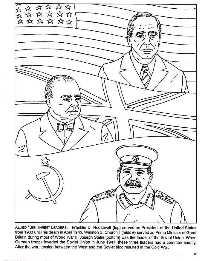 Coloring page roosevelt, churchull, stalin