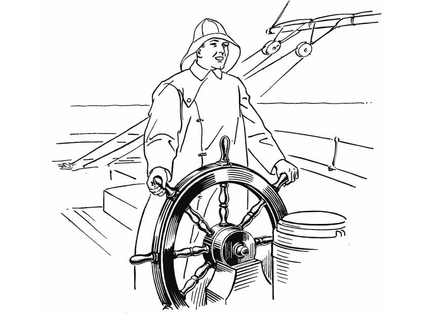 Coloring page sailor at the wheel