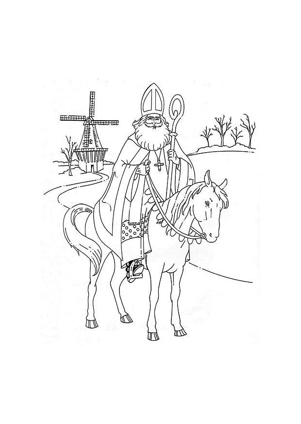 Coloring page saint nicholas on his horse