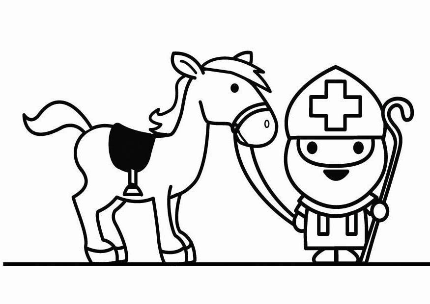 Coloring page saint nicholas with horse