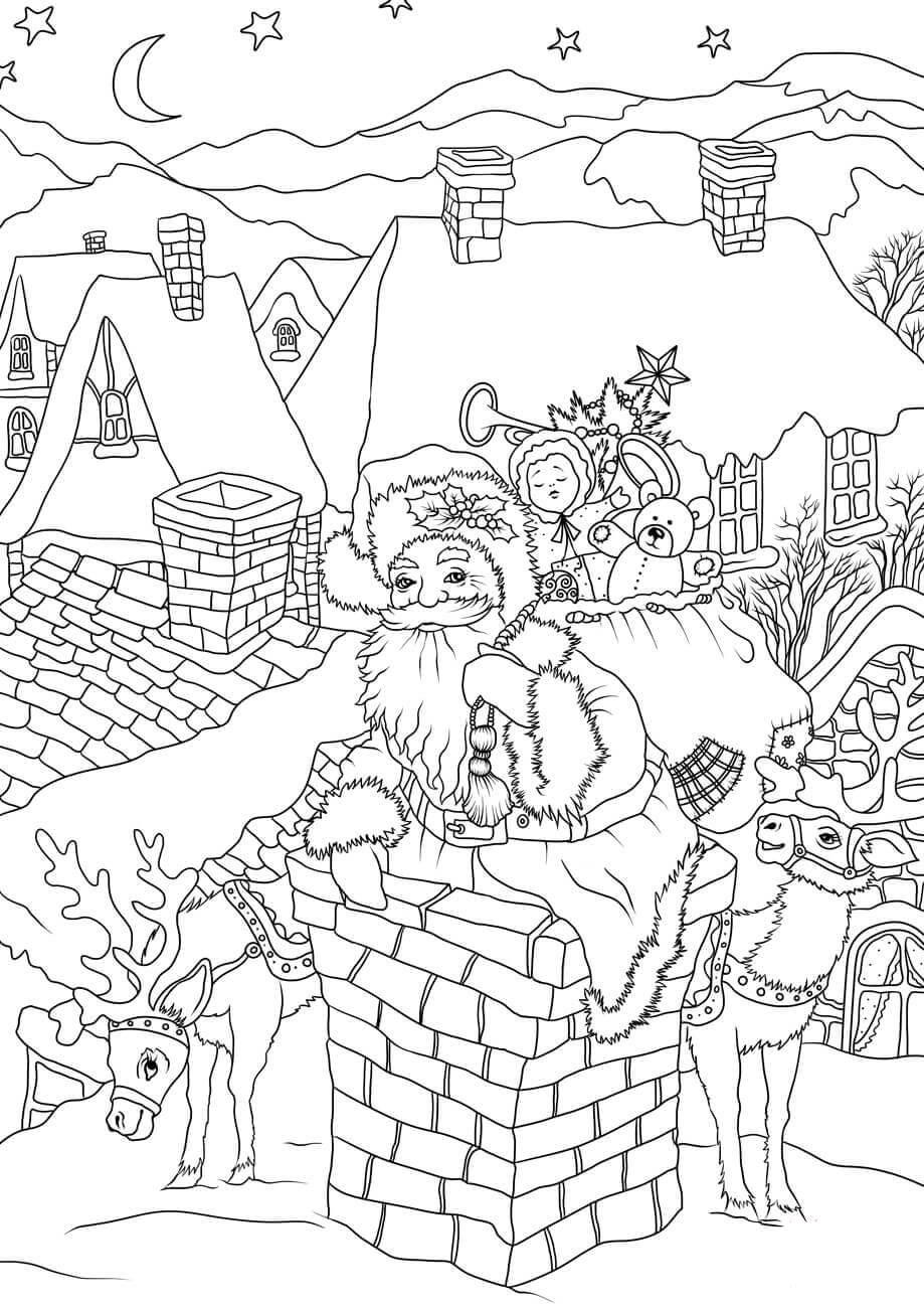 Coloring page santa brings presents