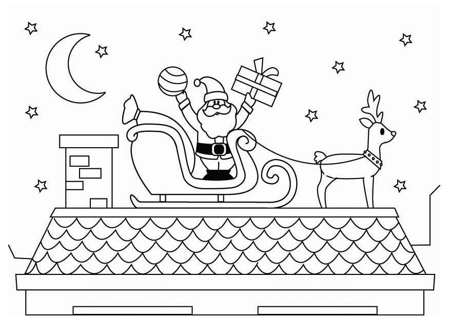 Coloring page santa claus on the roof