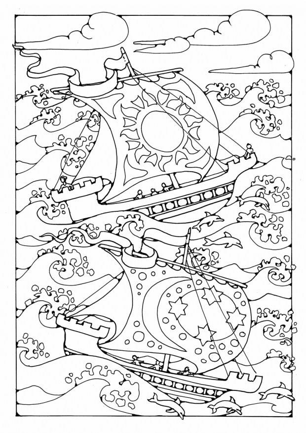 Coloring page ships in the storm