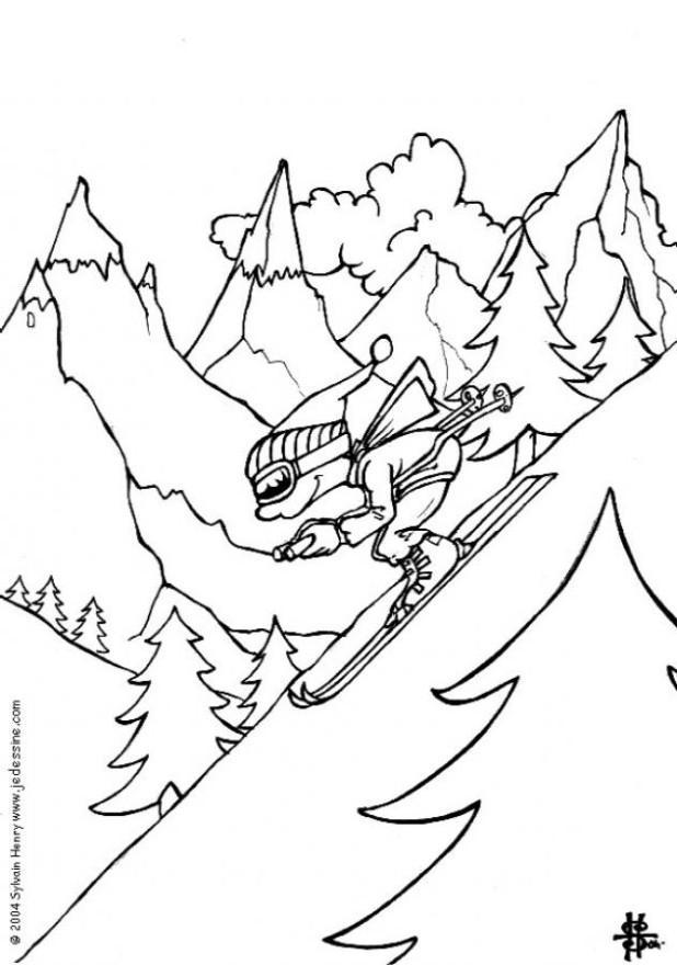 Coloring page skiing