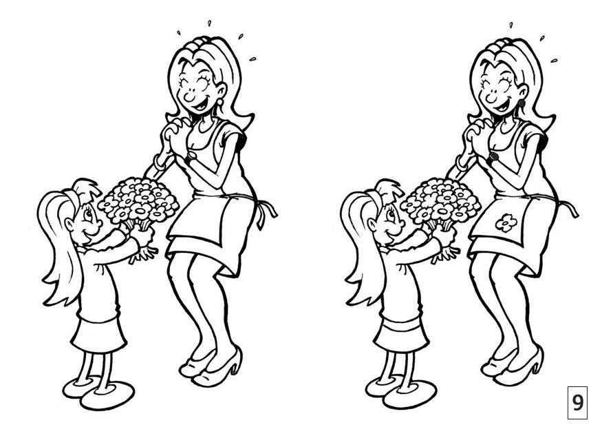 Coloring page spot the difference - mothers day