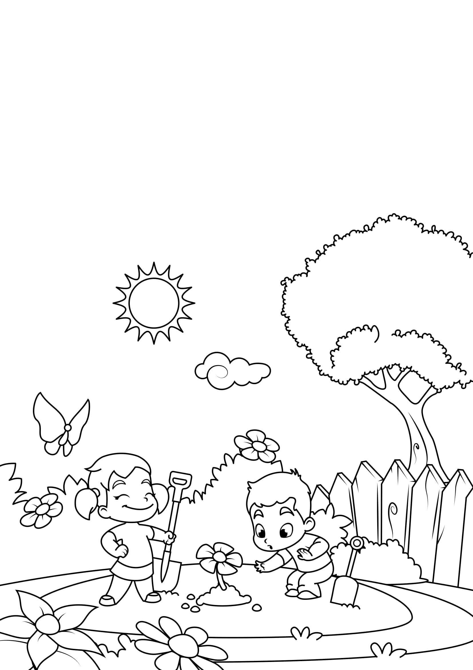 Coloring page spring, gardening