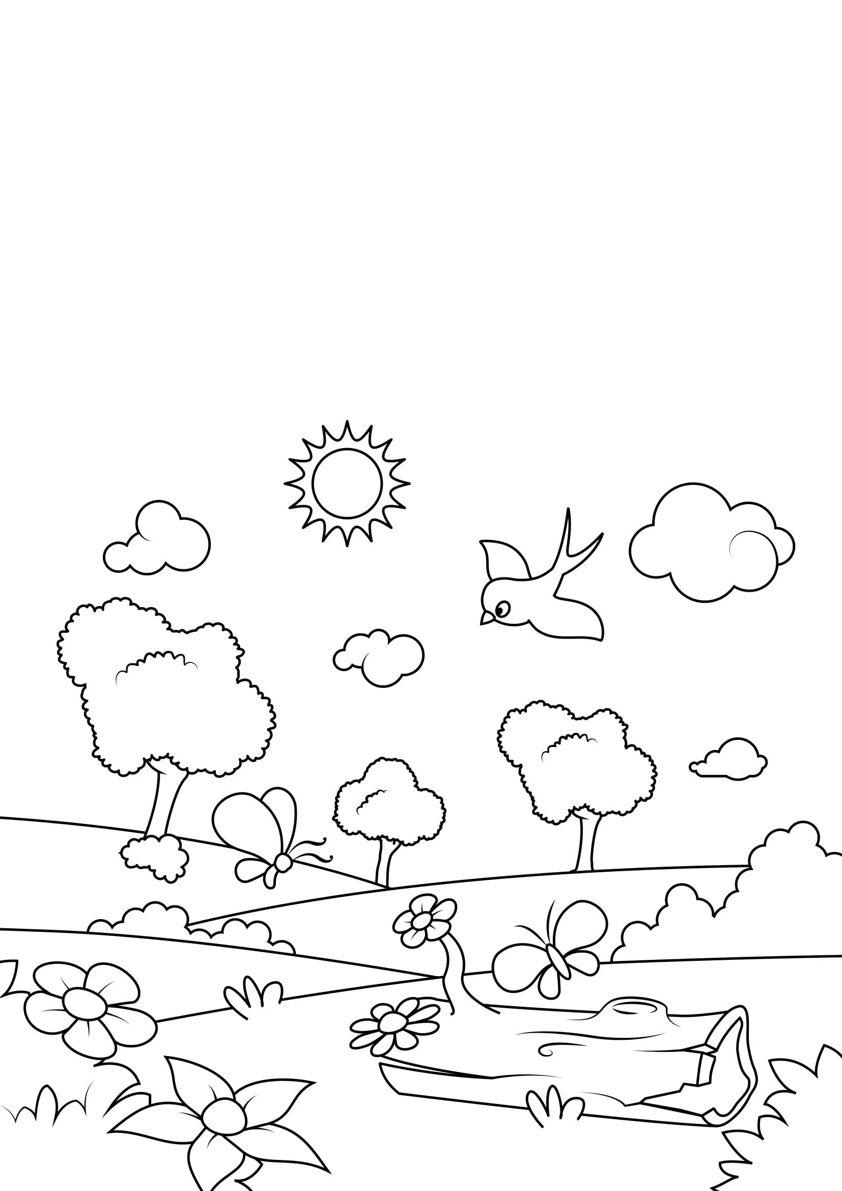 Coloring page spring in the forest