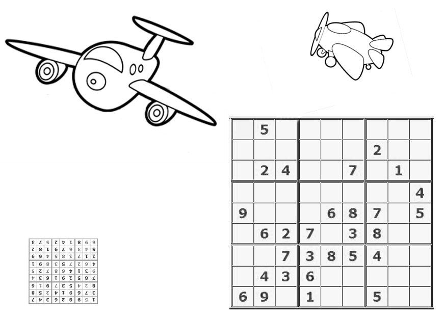 Coloring page sudoku - airplanes