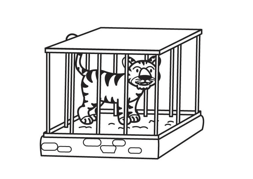 Coloring page tiger in cage