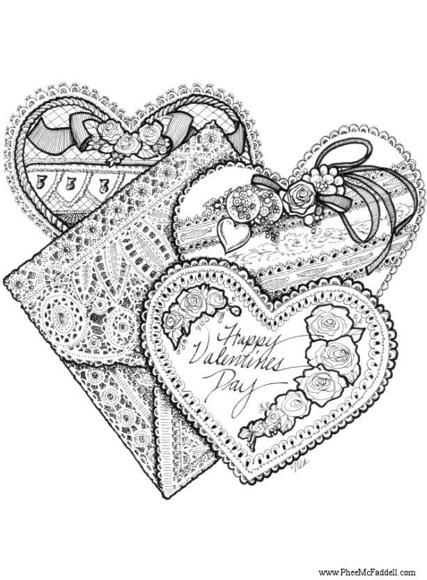 Coloring page valentine hearts