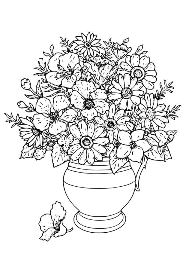 Coloring page vase with wild flowers