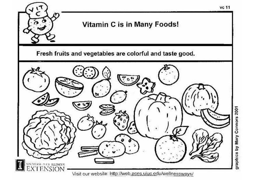 Coloring page vitamin c in food