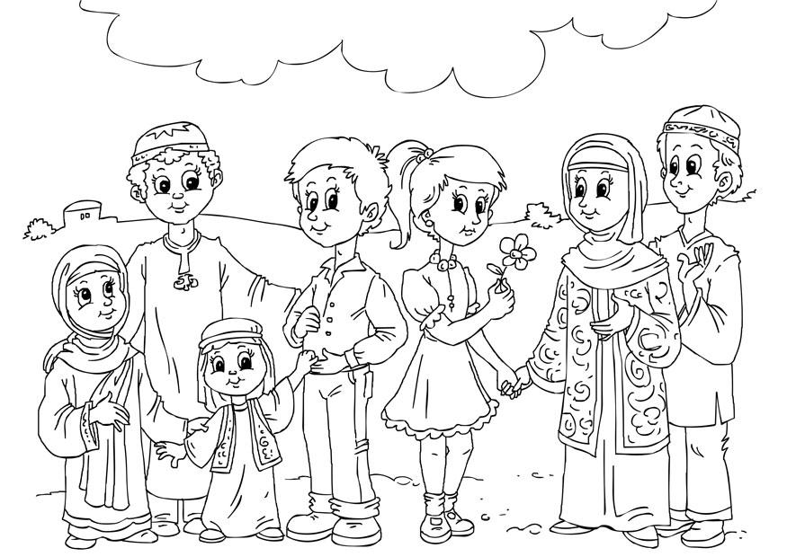 Coloring page western children in muslim culture