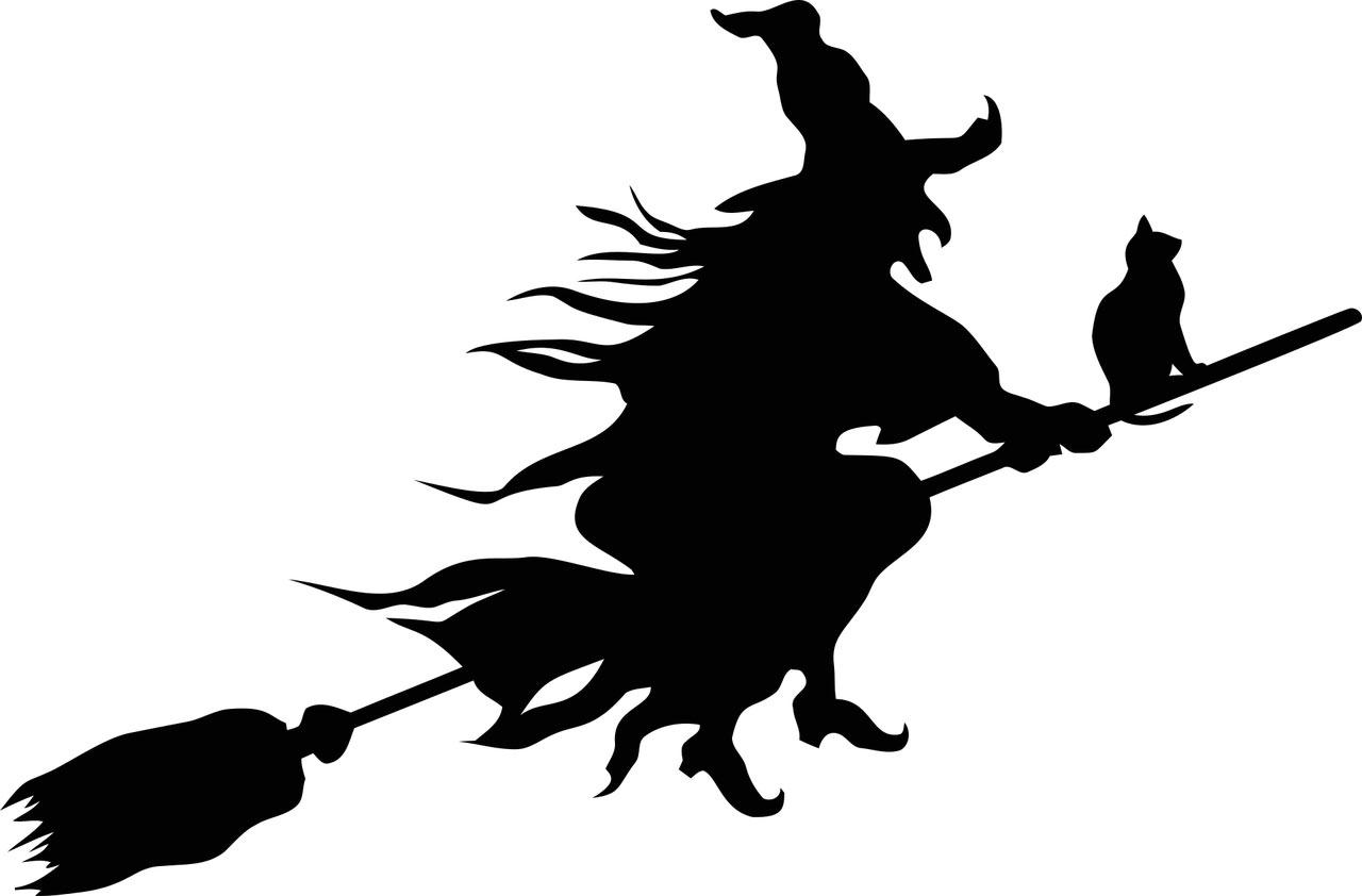 Coloring page witch on broom