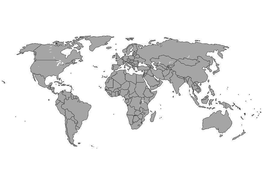 Coloring page world map with borders