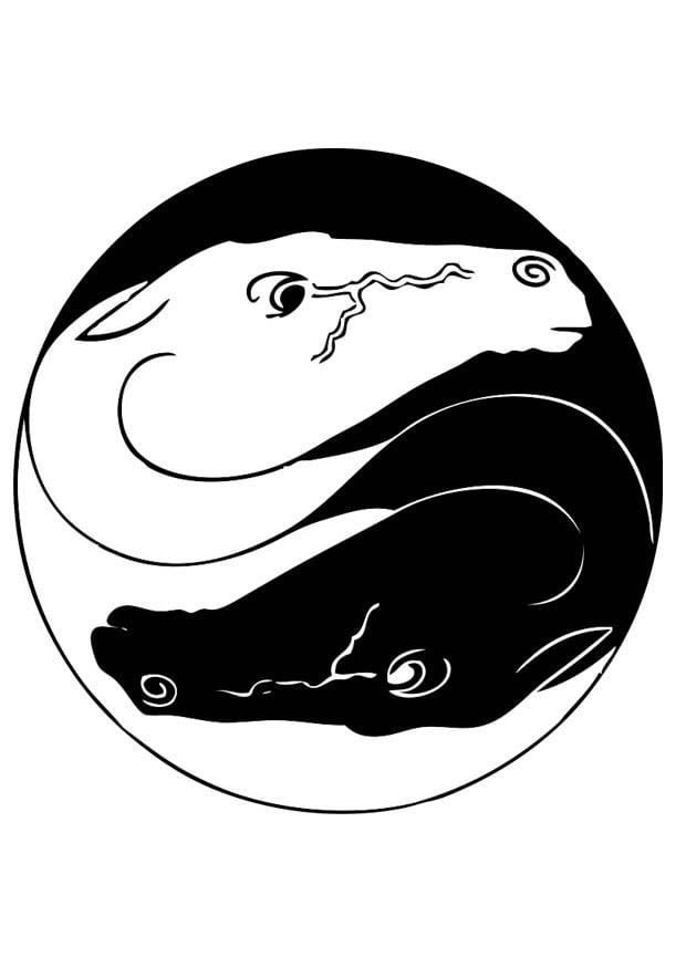 Coloring page ying yang horses