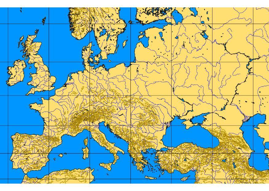 Image map of europe with geographic features