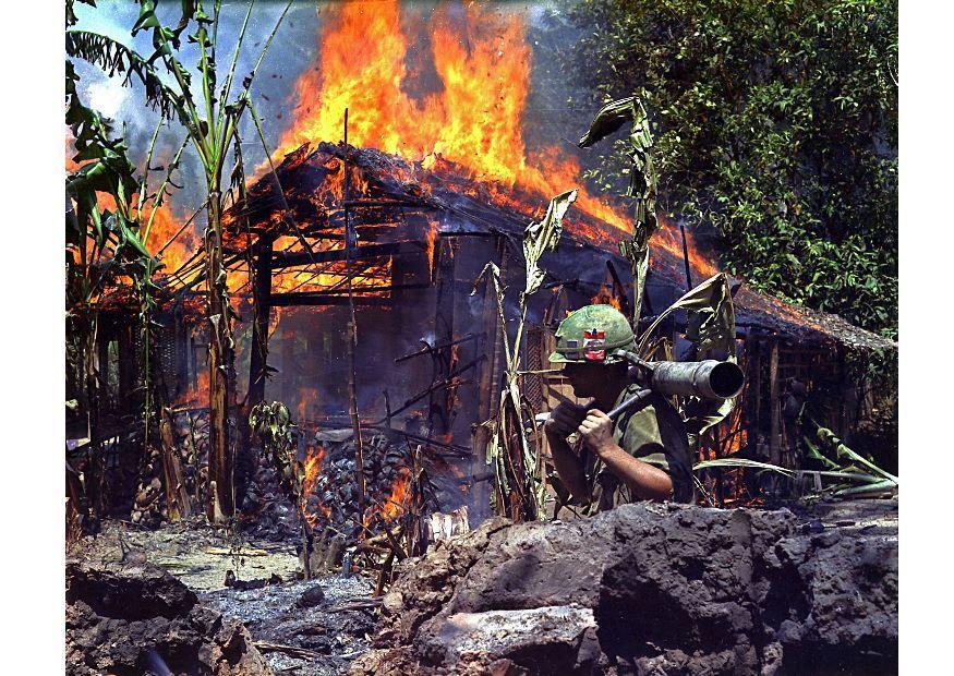 Photo burning vietcong basecamp